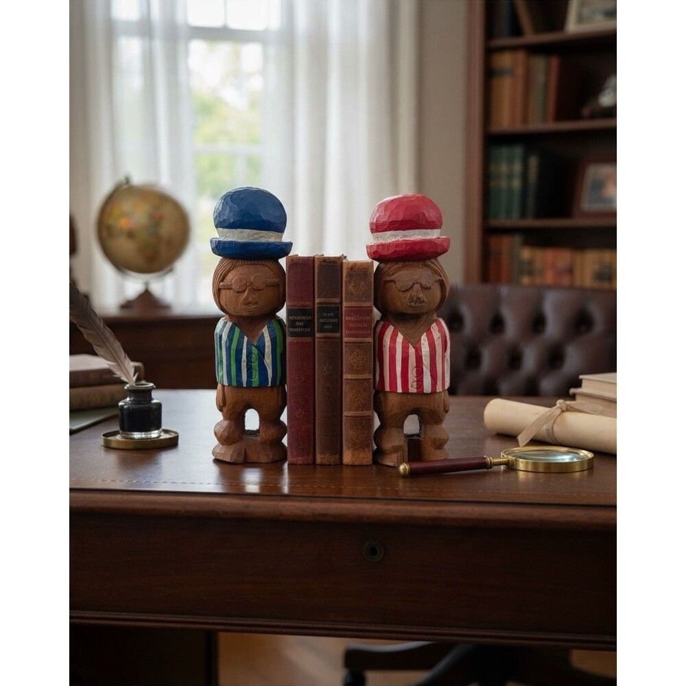 VTG Mid Century Modern Solid Wood Bookends Set of 2 MCM Republican Democratic